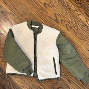ASTR Olive Green and Cream Sherpa Bomber Jacket